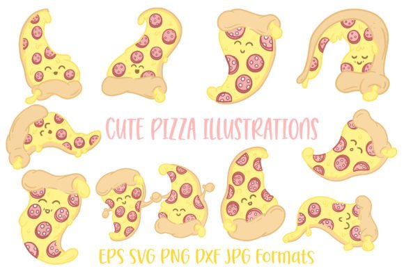 10 Cute Pizza Slice Kawaii SVG Cartoon Designs
