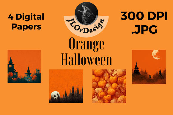 4 Orange Halloween Digital Papers: Vibrant Design Assets