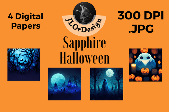 4 Sapphire Halloween Digital Papers: Elevate Your Seasonal Designs