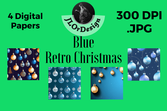 Blue Retro Christmas Digital Papers: Vintage Design Assets