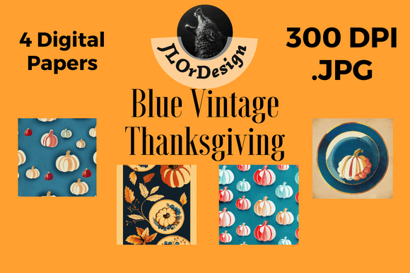 Blue Retro Thanksgiving Papers: Vintage Digital Designs