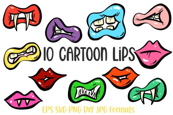 Cartoon Monster Lips and Mouths Fangs: Creative Sticker Ideas