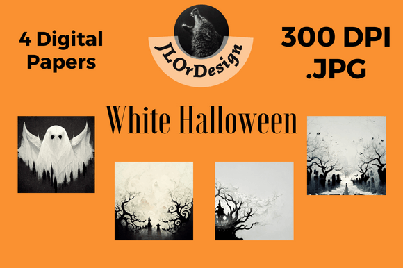 Elegant Halloween: 4 White Digital Papers for Modern Design