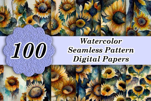 Elevate Your Designs with 100 Watercolor Sunflower Seamless Papers