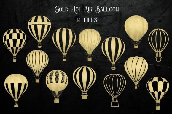Gold Hot Air Balloon Clipart for Elegant Design Projects