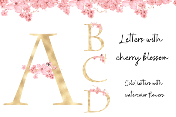 Gold Letters with Cherry Blossom Flowers: A Designer's Asset