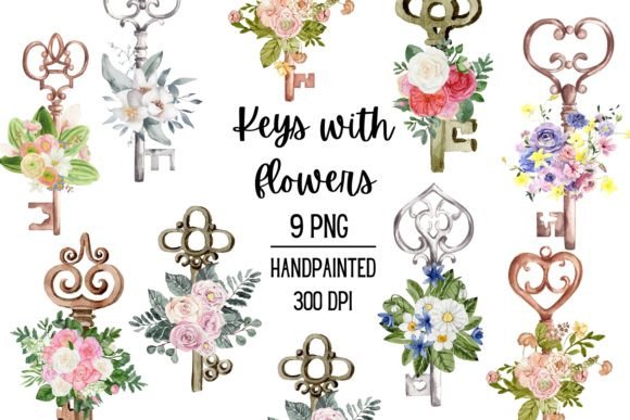 Keys with Watercolor Flowers: Unlocking Creative Design Potential