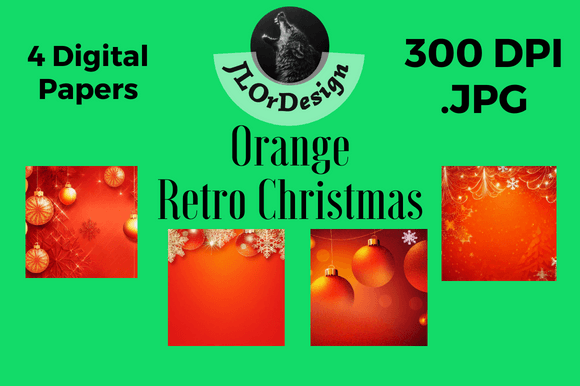 Orange Retro Christmas Digital Papers: Vintage Design Assets
