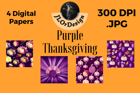 Purple Retro Thanksgiving Digital Papers for Designers