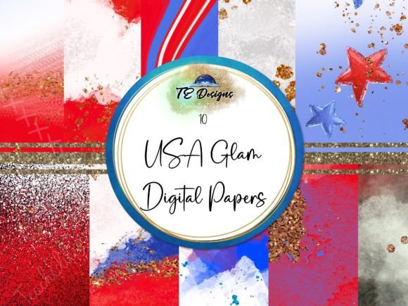 USA Glam Independence Digital Papers for Designers